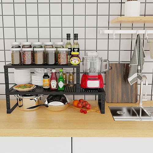 Miniatura 2 de Organizador de cocina apilable ajustable y expandible para especias, estante de almacenamiento de despensa de metal, estante de mostrador para