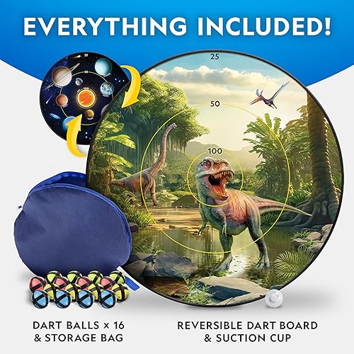 Miniatura 5 de NATIONAL GEOGRAPHIC Tablero de dardos para niños, juego de dardos con diana reversible ligera de 28 pulgadas y bolas adhesivas en 4 colores, juegos