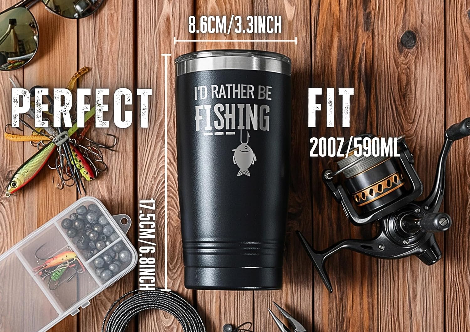 Onebttl Fishing Gifts for Men, 20oz Stainless Steel Fishing Tumbler, Laser, Id Rather Be - Image 5