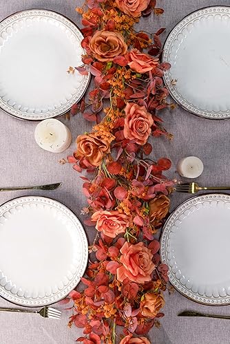 Miniatura 3 de Anna's Whimsy Guirnalda de eucalipto artificial de 5.91 pies con flores, decoración de otoño, guirnalda de rosa falsa de gypsophila, guirnaldas