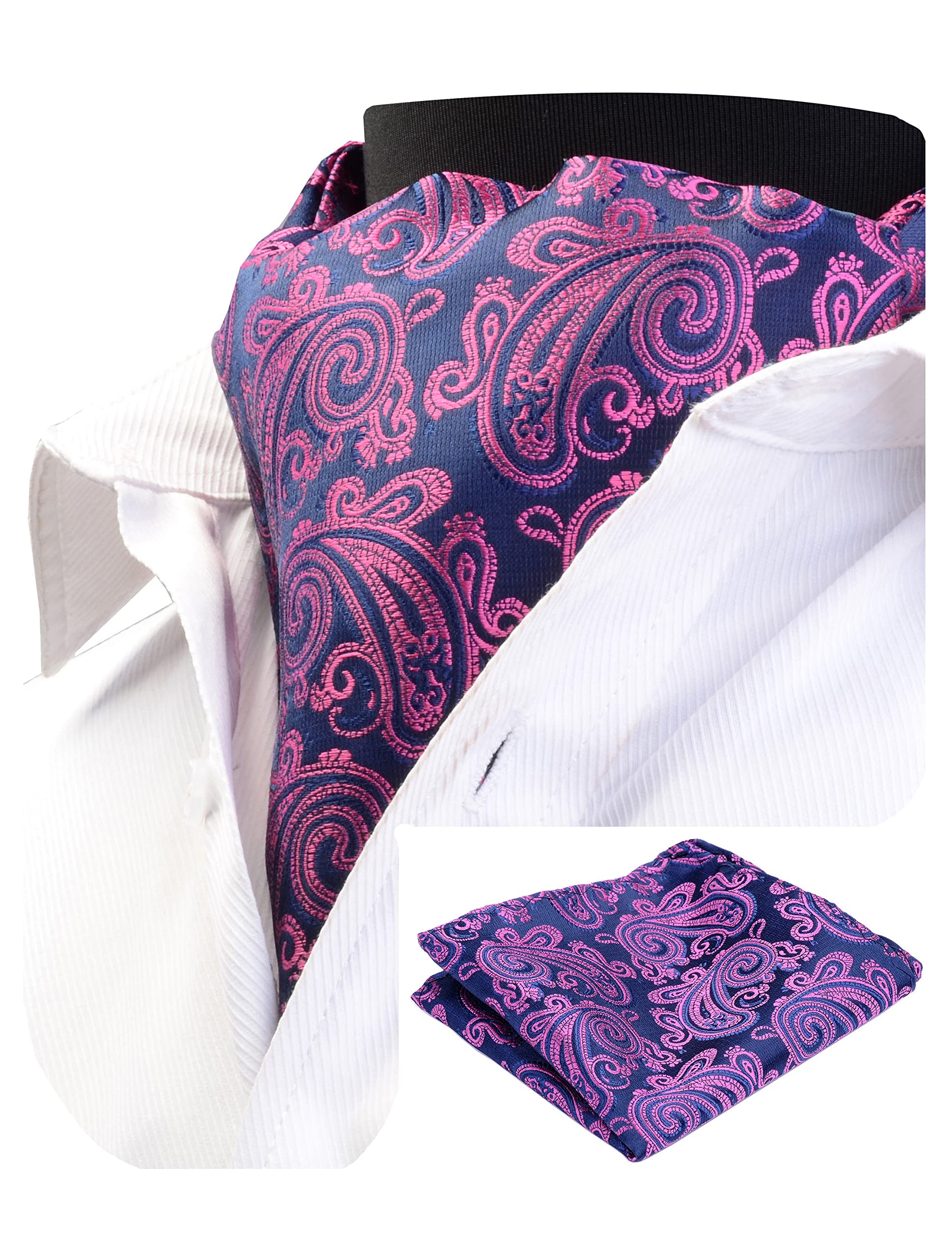 GuslesonMen's Ascot Paisley Floral Jacquard Woven Gift Cravat Tie and Pocket Square Set