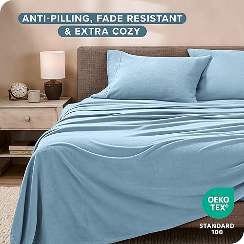 Miniatura 2 de Bare Home Juego de sábanas de forro polar súper suave, tamaño Queen, forro polar extra afelpado, sábanas de cama sin pelusas, calidez acogedora para