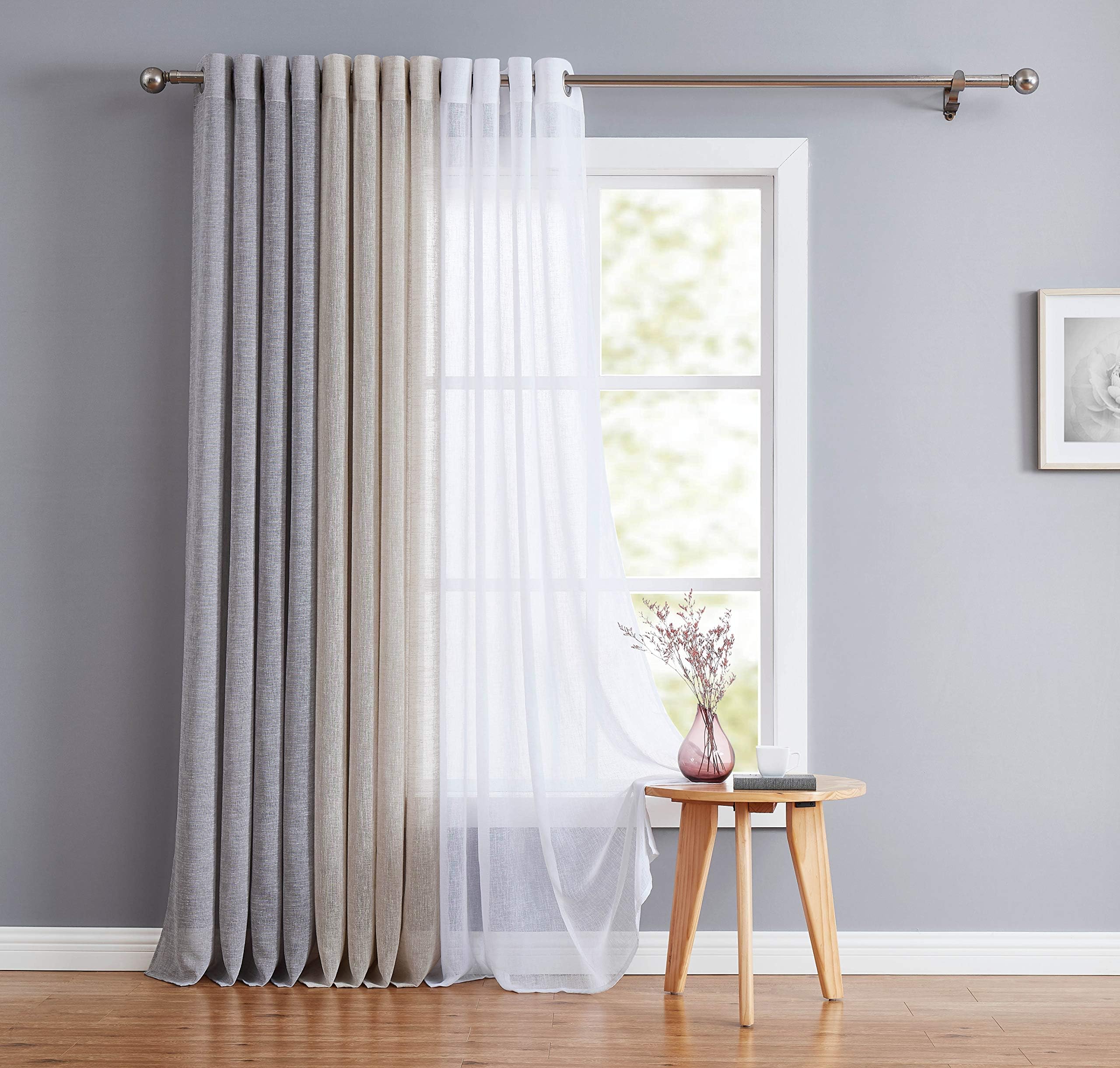 Fragrantex European Faux Linen Sheer Window Curtains 95" Long for Bedroom Voile Textured Curtains Panels Living Room Grommet Top Tulle Drapes 1 Pair,54" Wx95 L