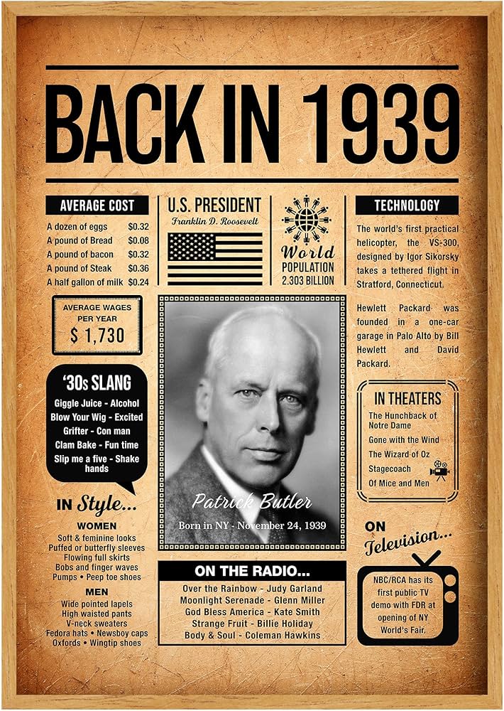 amazon-com-back-in-1939-poster-sign-personalized-birthday-gifts-idea-custom-1939-historical-birthday-newspaper-born-in-1939-birthday-party-decorations-fun-fact-for-the-day-you-were-born-decor-art-print