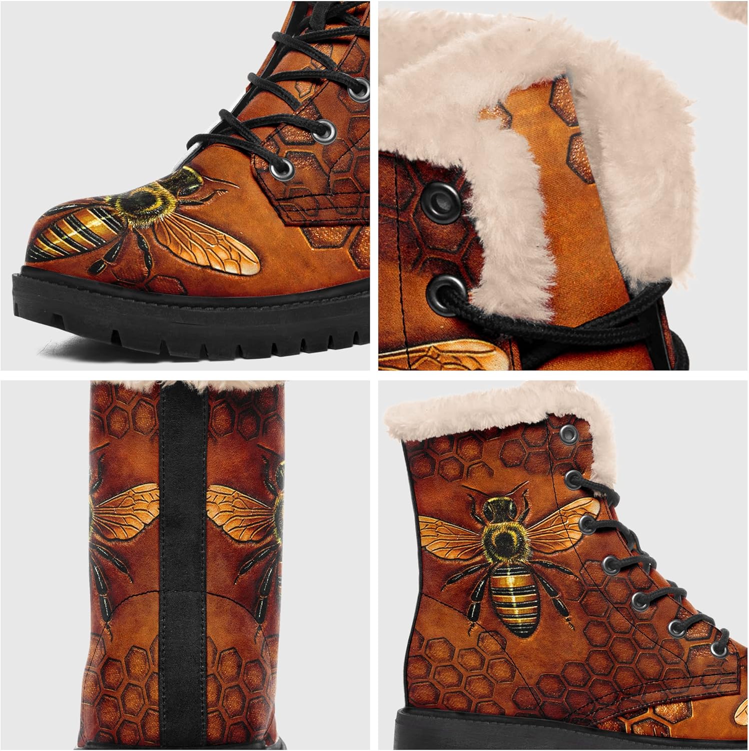 Winter Boots for Women, Custom Christmas Boots Santa Claus Print Ladies Fur Lined Lace up Ankle Boots Comfortable Warm Winter Snow Shoes Outdoor Christmas Gift - Image 2