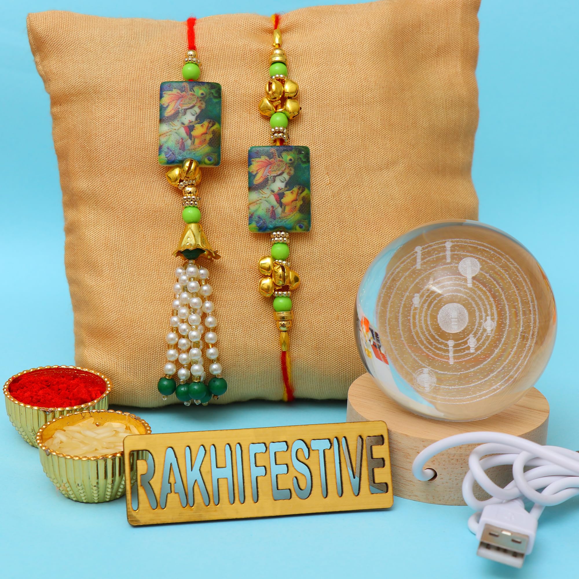 perpetual Rakhi for Brother and Bhabhi Eco Friendly Radha Krishan Design Couple Rakhi, Galaxy Night Lamp Showpiece Home Decor, Diwali Decoration, Gift for Kids (Rakhi Hamper) (B0D3V2BBN2) Amazon Price History, Amazon Price Tracker