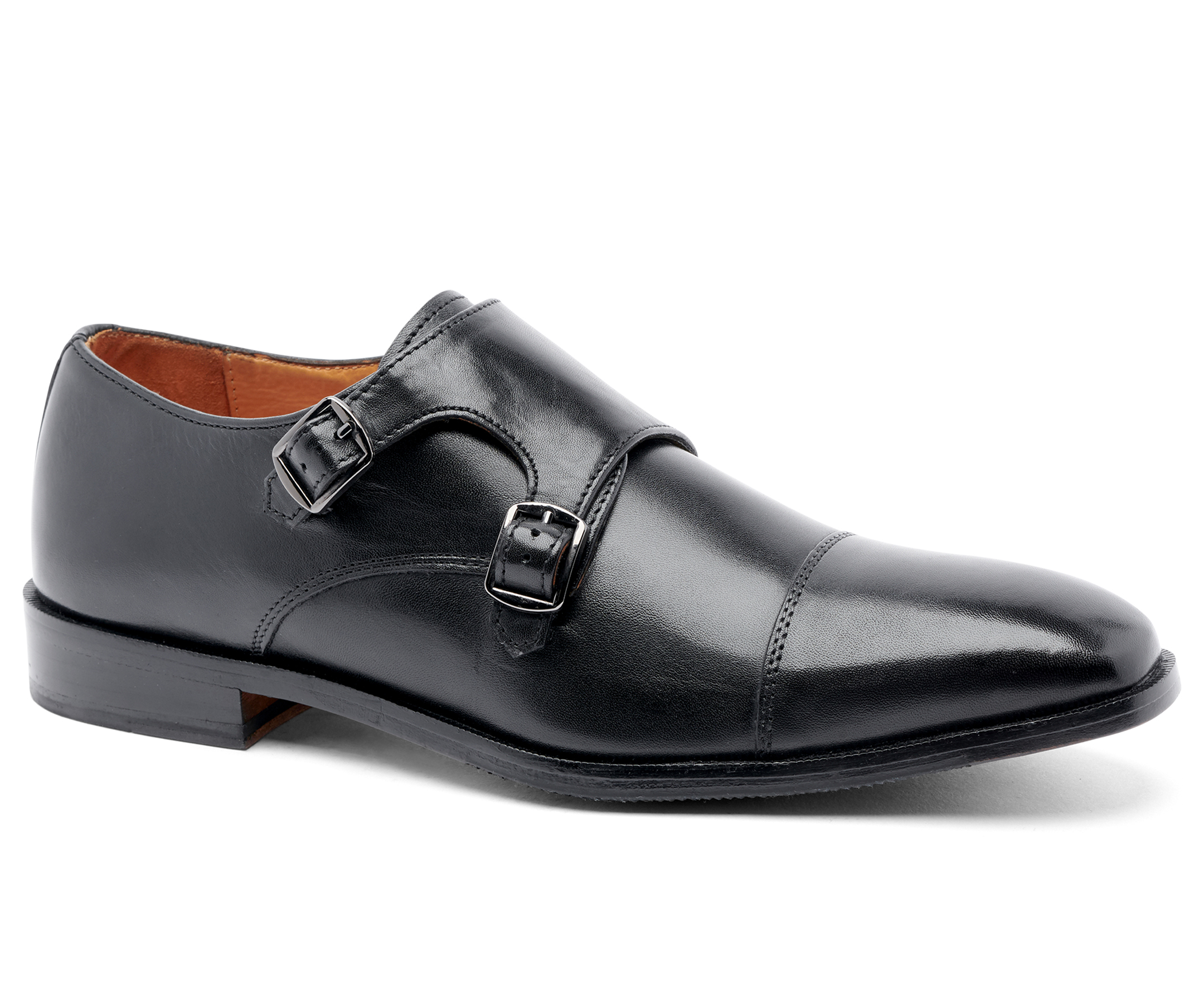 Santani Mens Leather Loafers With Double Monk Strap & Rubber Sole Size 7 Santoni Men main image 2