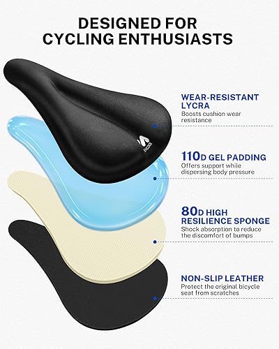 Vista 17 de Bike Seat Cushion - Gel Padded Bike Seat Cover for Men Women Comfort, Adjustable Velcro Secure Bicycle Seat Cushion Compatible with Peloton, Indoor