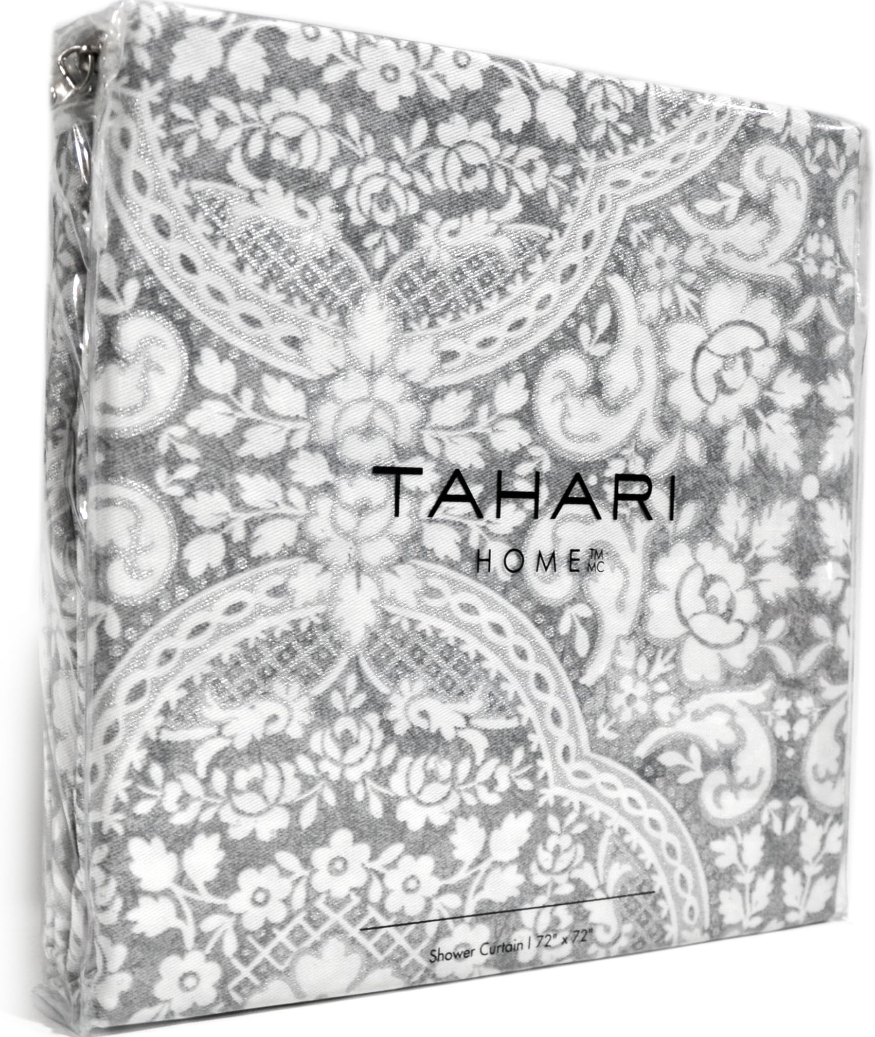 Tahari Luxury Cotton Blend Shower Curtain Damask Gray Silver Medallion