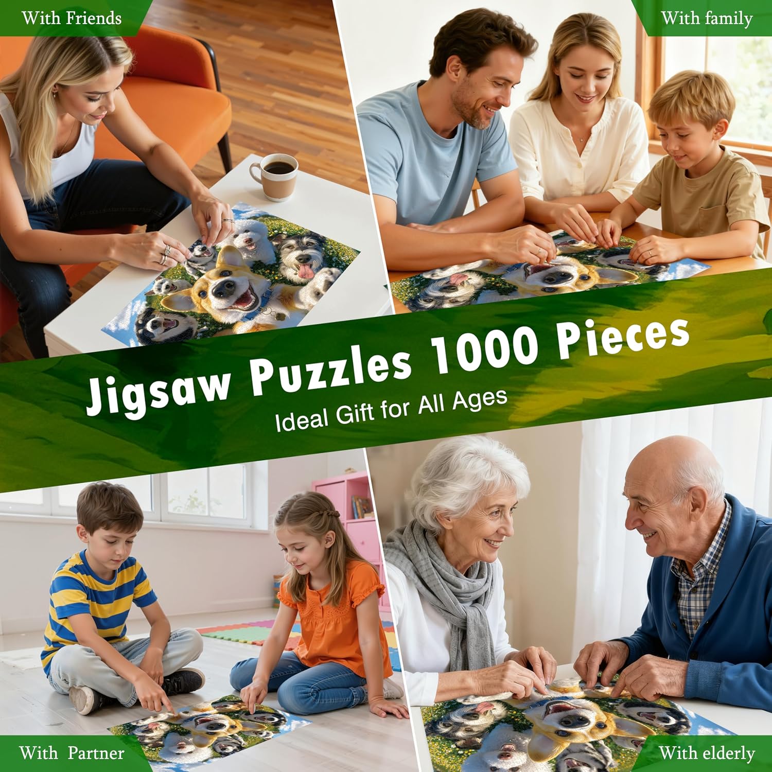 Puzzles for Adults 1000 Pieces - Dog Selfie, Pup Selfie Fiesta Adults Puzzles Lawn Dogs Park, Letter on Back No Dust, Matte Finish Funny Puppies Jigsaw Puzzles Home Decor, 27.5" x 19.7" Gifts Games