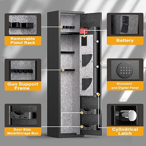 Miniatura 5 de INTERGREAT Caja fuerte para pistola de rifle de huellas dactilares, 4-10 cajas fuertes para rifle y pistolas caseras, acceso rápido seguro para
