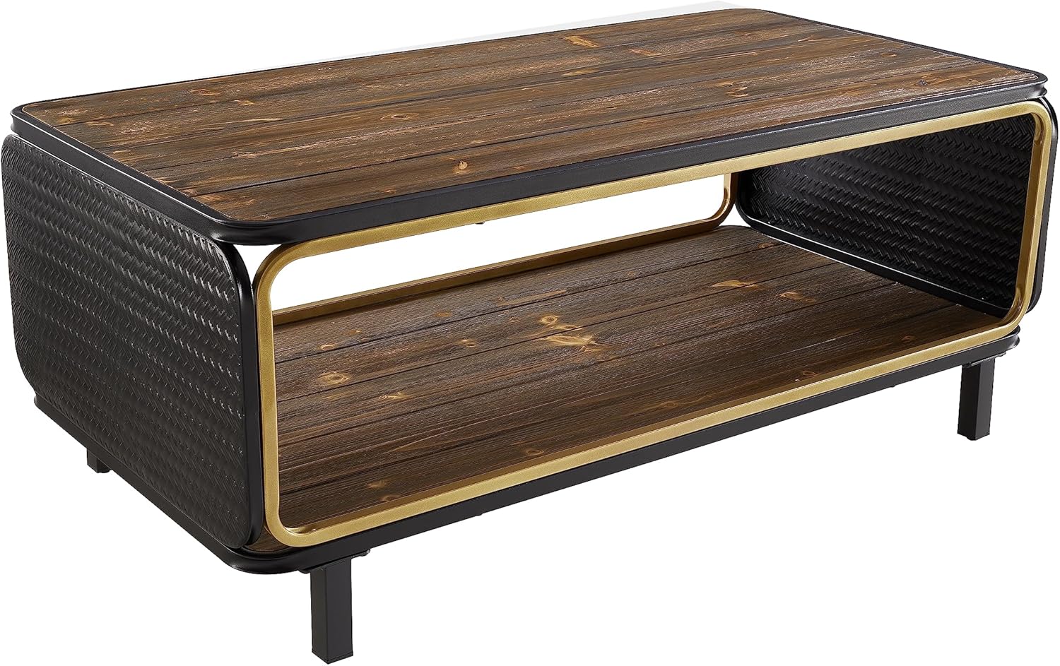 Square Coffee Table, Solid Wood Desktop Metal Stand, Coffee