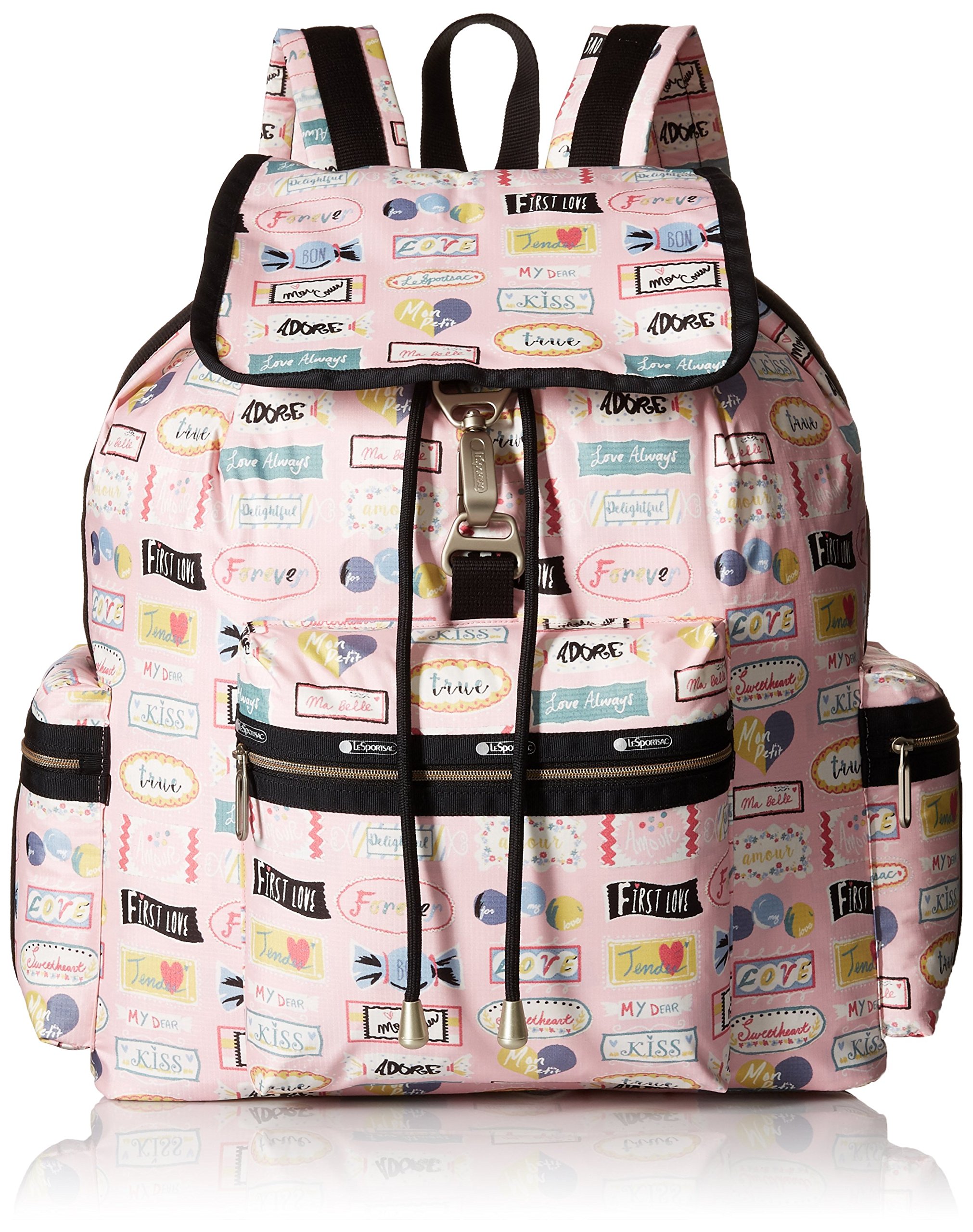 Lesportsac Womens 3 Zip Voyager Sweet Talk Pink Backpack 