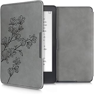 kwmobile Case Compatible with Amazon Kindle Paperwhite - PU e-Reader Cover - Magnolias Grey