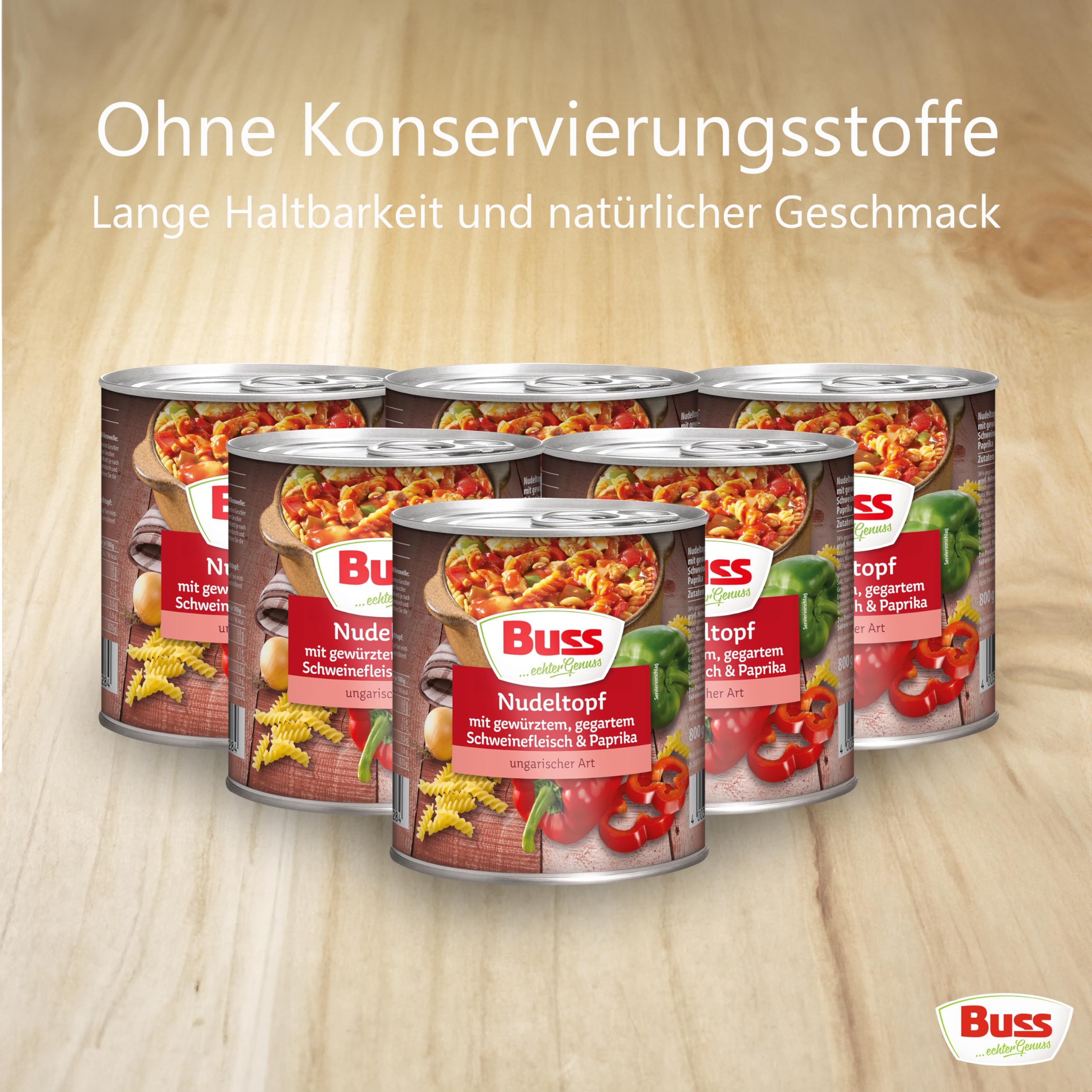 Buss Rustikale Gerichte - Nudeltopf nach ungarischer Art, 6 x 800g | Mit Paprika und Schweinefleisch - Lang haltbare Fertiggerichte zum schnellen Aufwärmen in Mikrowelle & Topf