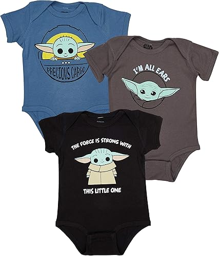 Star Wars baby-boys Baby Yoda Bodysuit Three Pack Baby Clothes