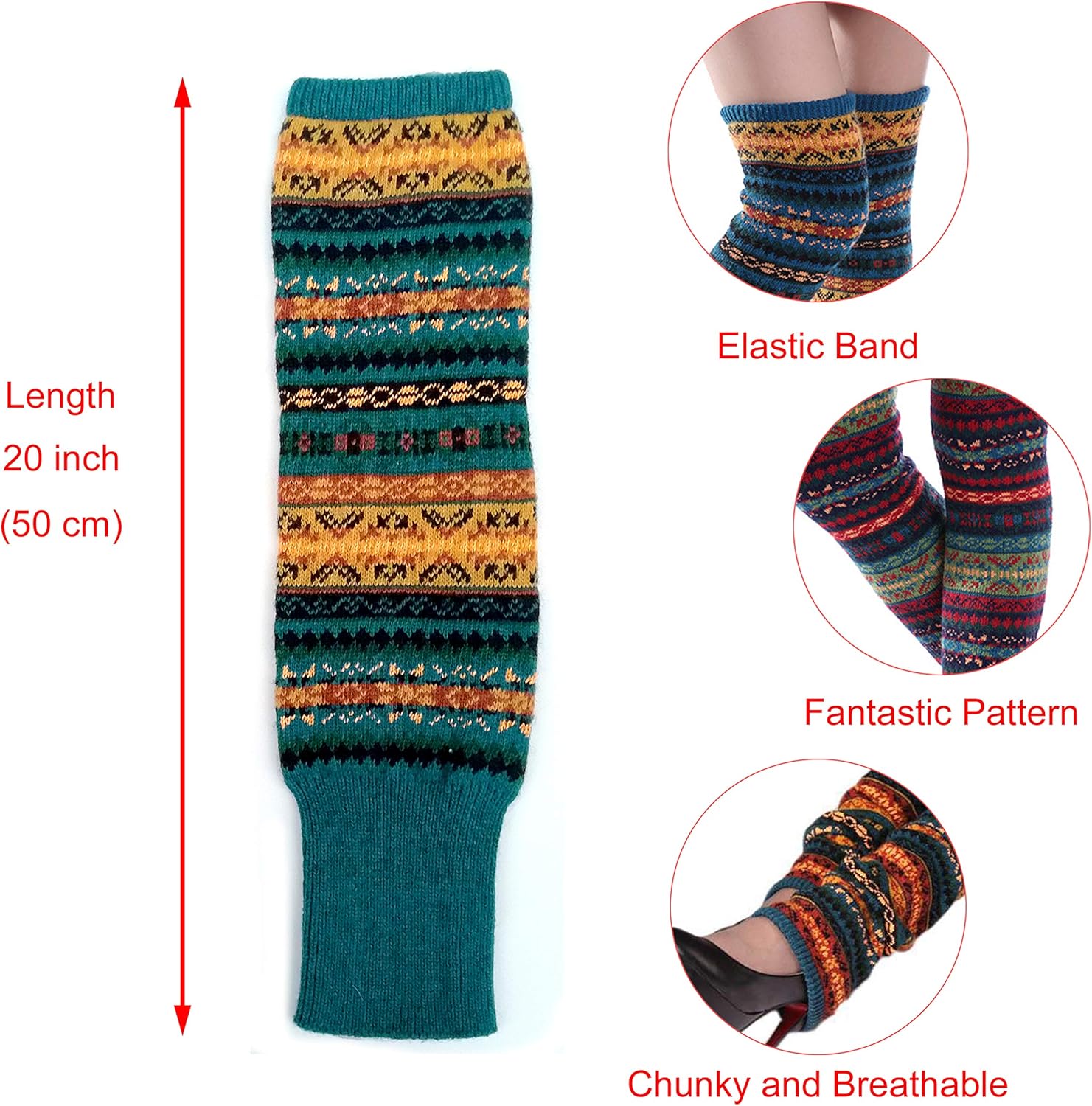 HUAMULAN Women Long Leg Warmers Winter Bohemian Cover Boot Cuffs Knit Crochet Over Knee Christmas Boho - Image 3