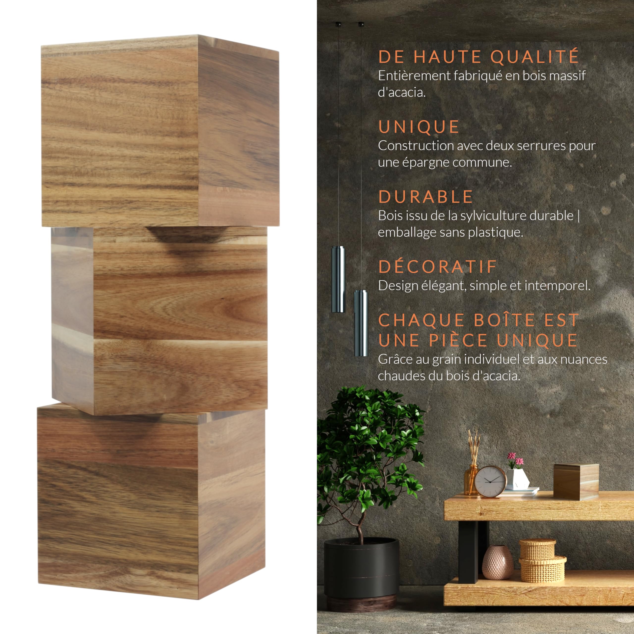 BIG Dreams Box - Tirelire en Bois Élégante & Défi d'Épargne - Cadeau pour Couple, Mariage, Fiançailles | pour Économiser pour Les Vacances ou Les Voyages | Boîte de Pourboires et de Dons