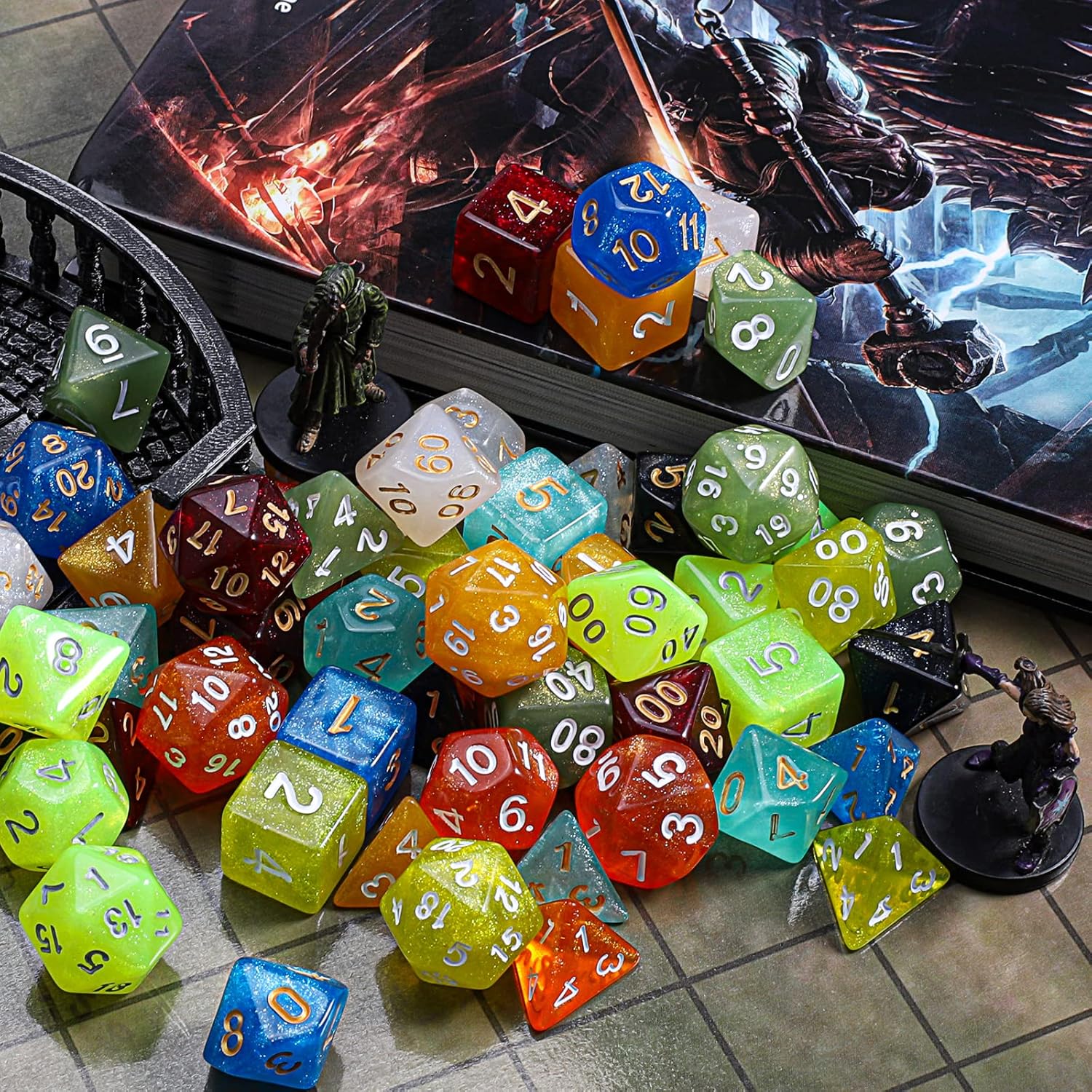 CiaraQ Polyhedral Dice Set - DND Role Playing Dice for Dungeons and Dragons RPG Table Games, Monochrome, 70pcs