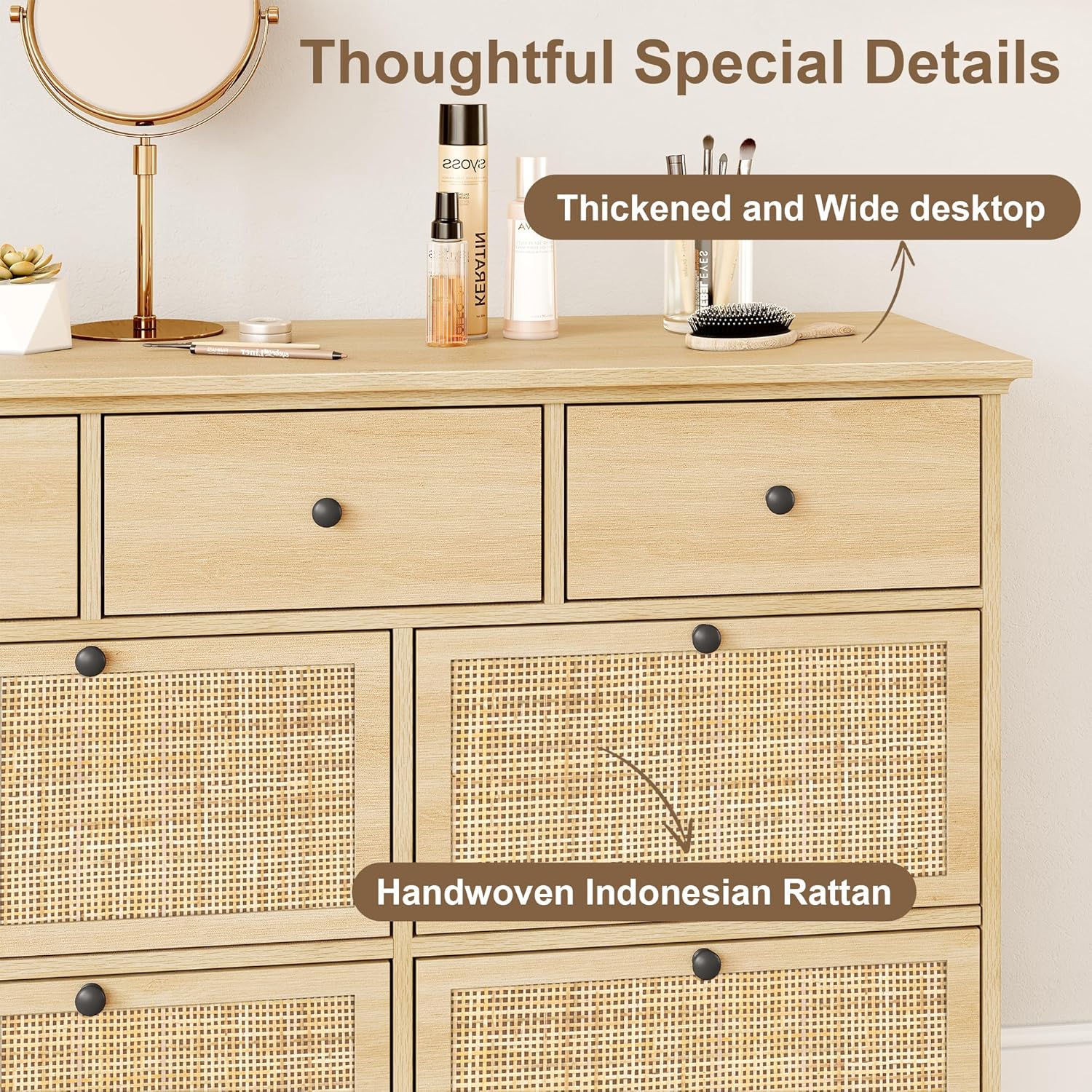 Brafab 59" Mid-Century Rattan 10 Drawer Dresser
