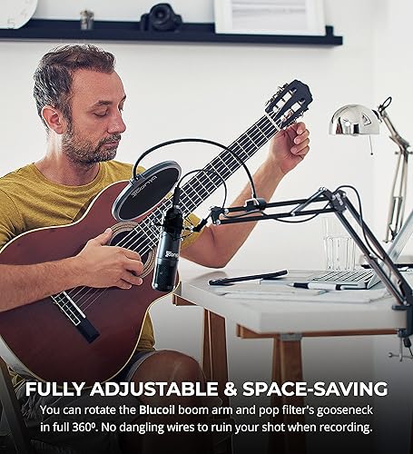 Miniatura 3 de Blucoil Soporte de brazo de tijera con filtro pop para audio Technica, AKG, Samson, NEAT, micrófonos azules y más