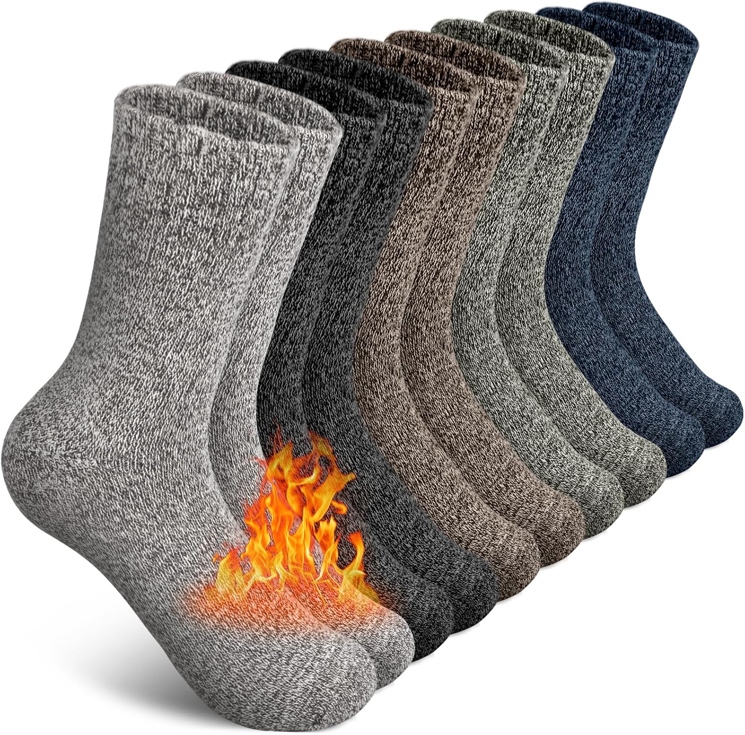 SIMIYA 5 Pairs Wool Socks Mens, Thick Warm Winter Soft Hiking & Casual Crew Socks
