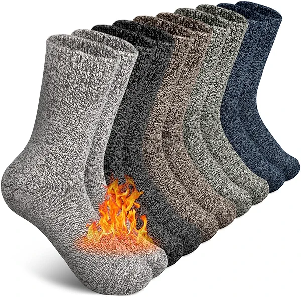 SIMIYA 5 Pairs Wool Socks Mens, Thick Warm Winter Soft Hiking & Casual Crew Socks