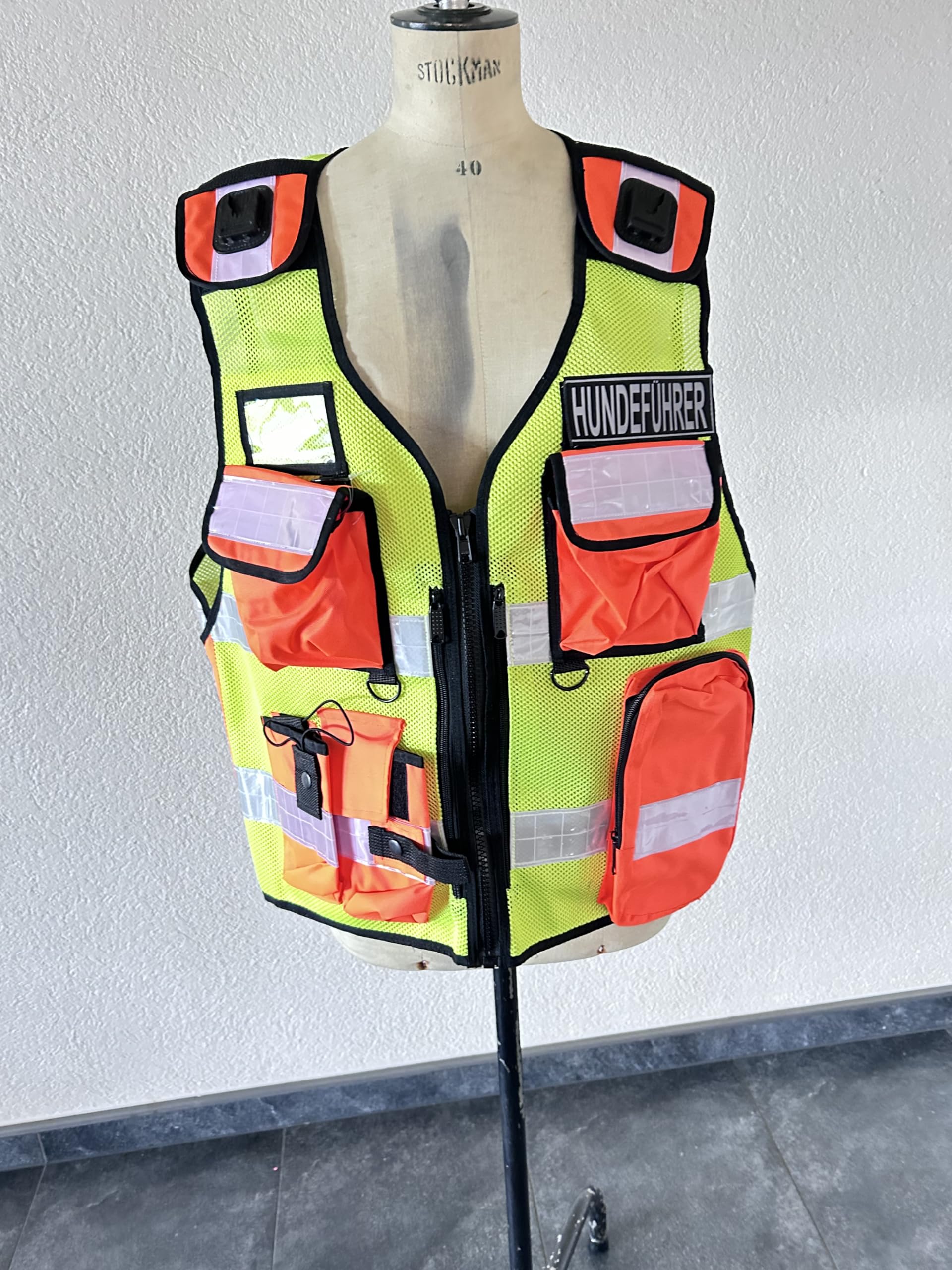 Sicherheitsweste Schutzweste Securityweste Einsatzweste Kennzeichnungsweste Multifunktionsweste Werkschutz Wachschutz Reflektierend 202 gelb Orange + 2 Patch Blau SECURITY