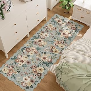 DUKINO 2x6 Runner Rug, Floral Washable Rug for Kitchen Non Slip Sage Green