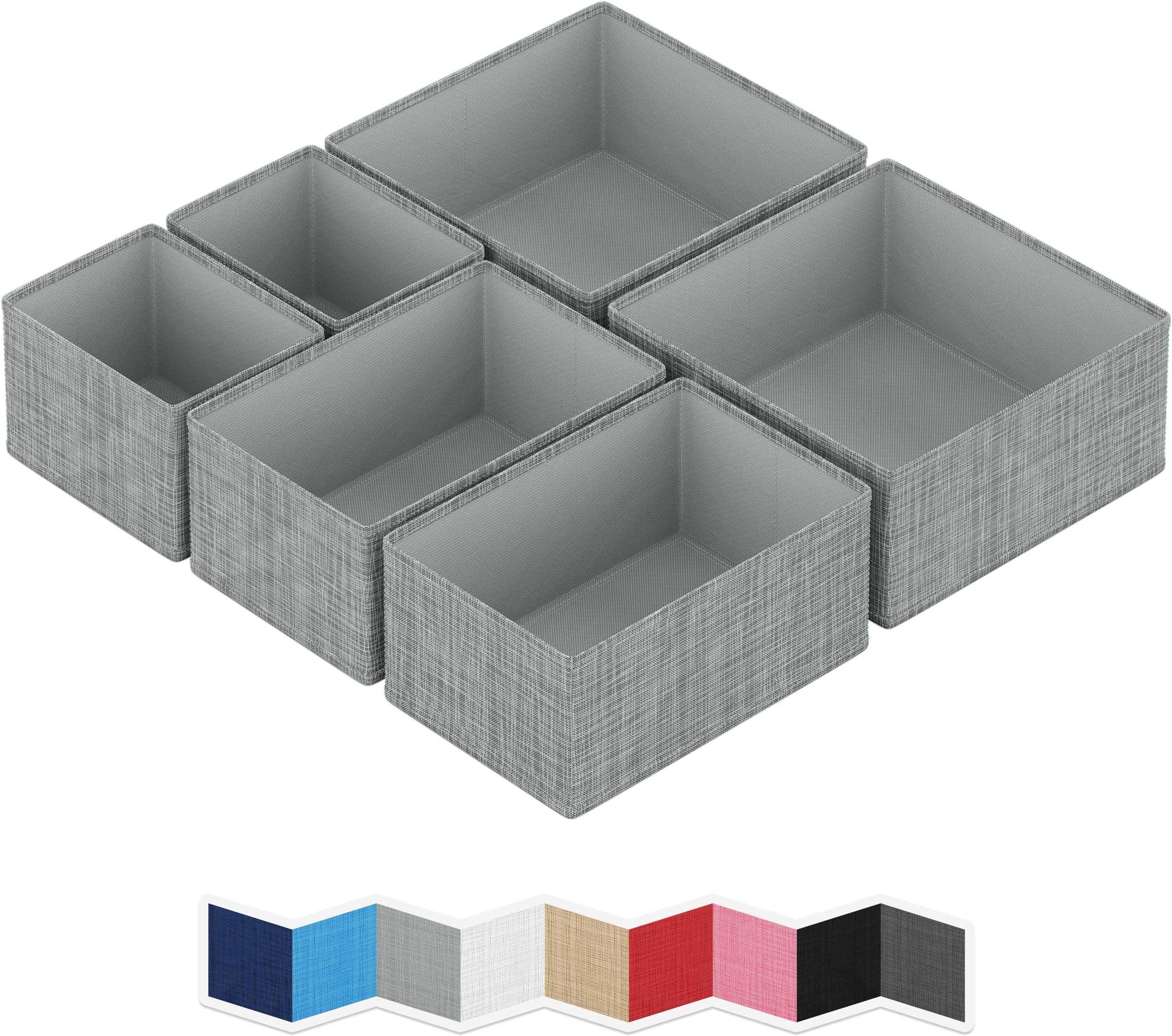 NEATERIZE Drawer Organizer - [Set Of 6] - Closet Organizer and Storage Baskets| Foldable Cloth Drawers Divider | Fabric Bin For Dresser & Shelves |Organize Underwear, Socks, Bra, & Tie’s (Grey)