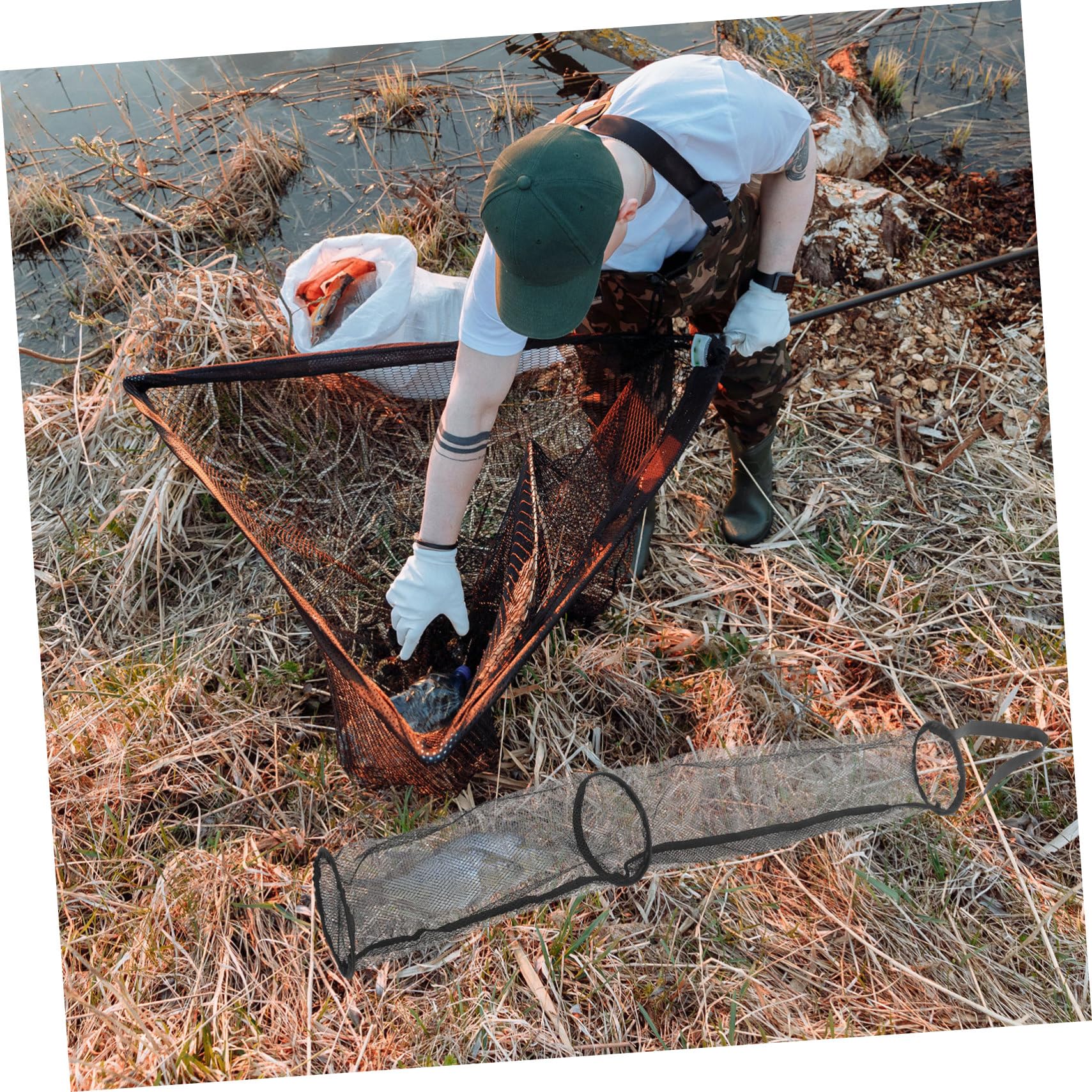 ifundom Foldable Fishing Basket Netting for Live Bait Durable Mesh Guard with Easy Use Design for Temporary Fish Holding and Activities