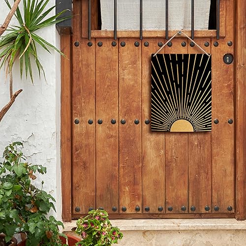 Miniatura 3 de FUGWN Letreros de madera colgantes de sol bohemio negro de 8 x 10 pulgadas, decoración de pared de sol, decoración bohemia negra, decoración de