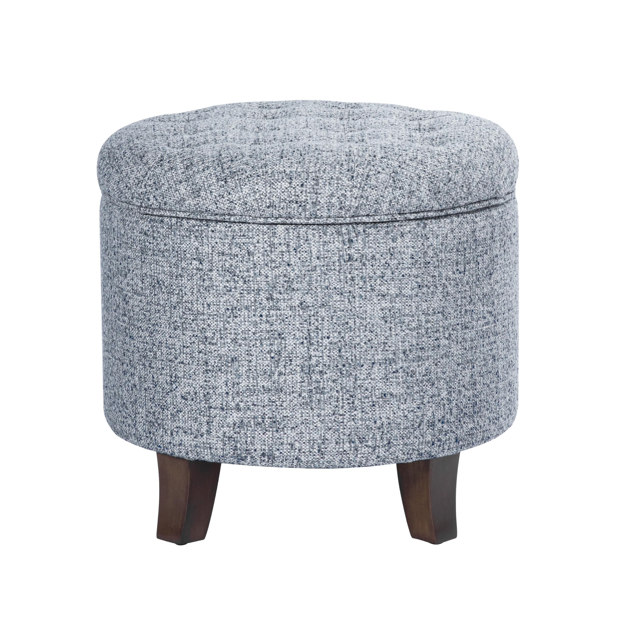 HomePop 19" Button Tufted Round Storage Ottoman - Blue Gray Woven Fabric