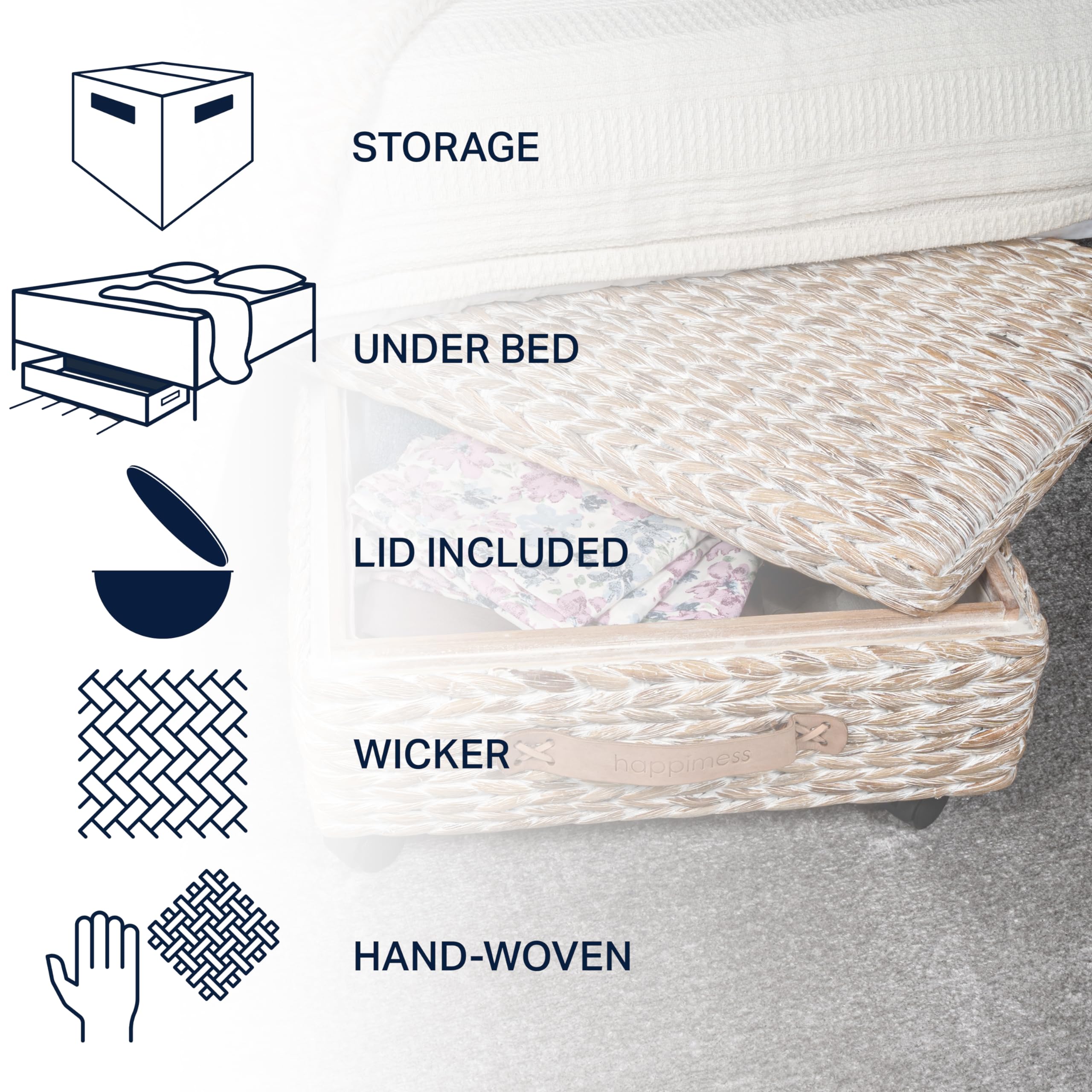 happimess Chett BSK1006C Minimalistischer handgewebter Hyazinthe/Holz, Unterbett-Aufbewahrungsbehälter mit Rollen und Griffen für Aufbewahrung und Dekoration in Badezimmer, Schlafzimmer, Schrank,