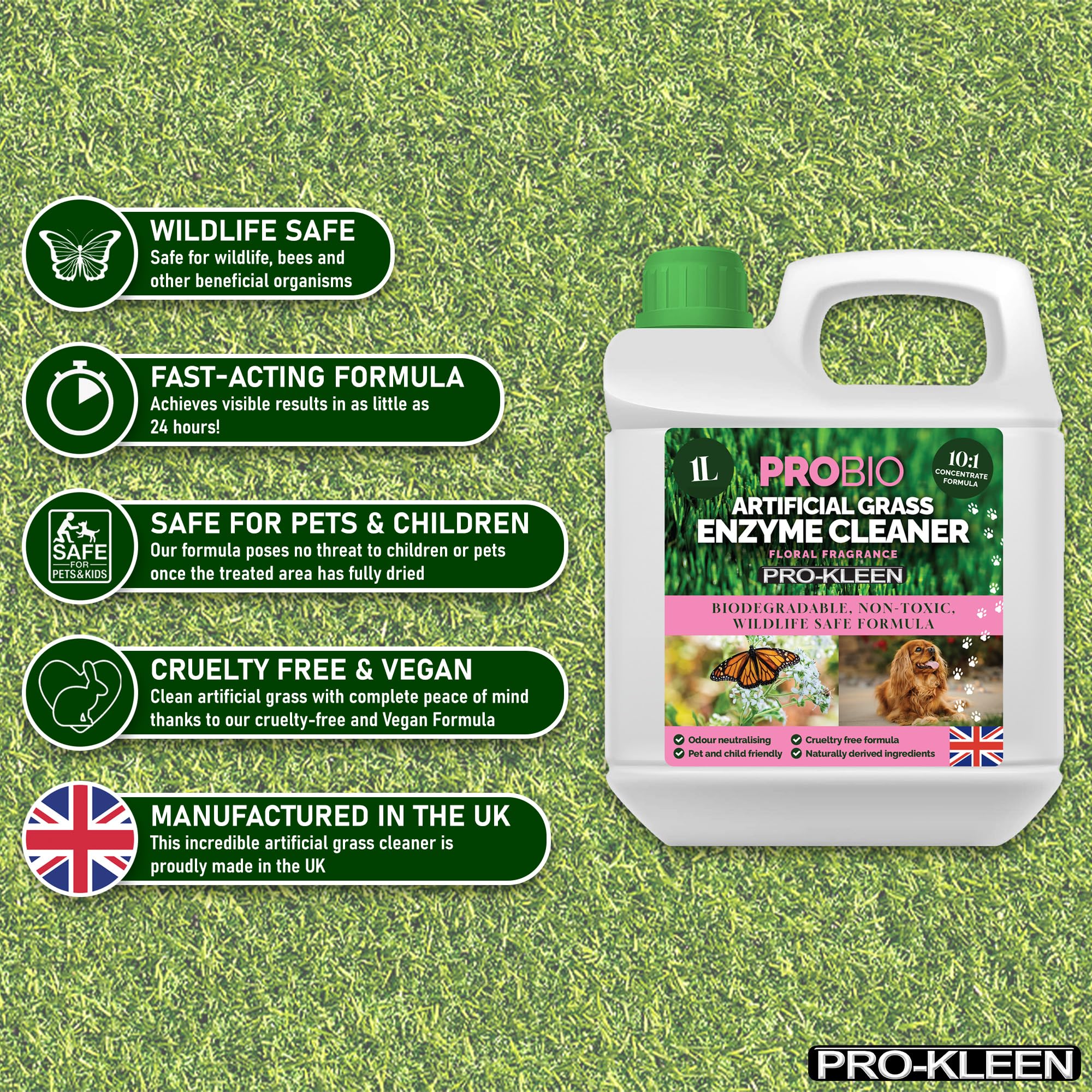 Pro-Kleen ProBio Artificial Grass Cleaner Probiotic Based Deodoriser Odour Eliminator 1L Non-Toxic Cruelty-free Child Pet Friendly - Image 2