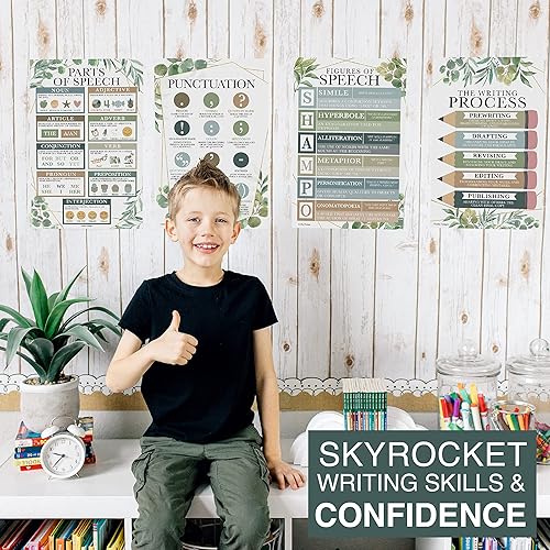 Miniatura 9 de Hadley Designs Partes de carteles de discurso para aula -4 carteles de gramática en inglés, proceso de escritura, sustantivos verbos adjetivos,