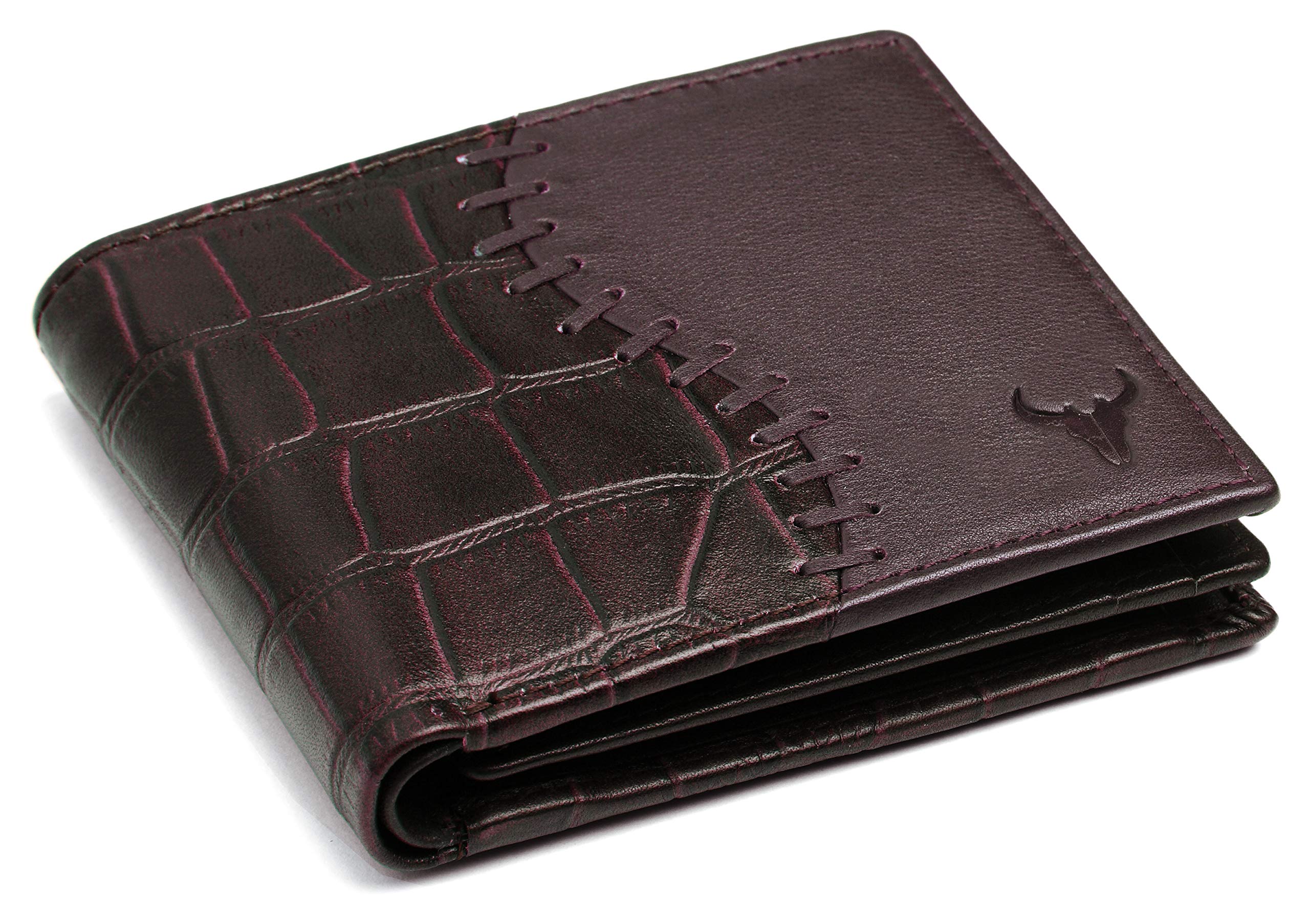 NAPA HIDE Maroon Leather Wallet for Men I 4 Card Slots I 2 Currency Compartments I 1 ID Window I 3 Secret Compartments I External Card Slot I 1 Coin Pocket