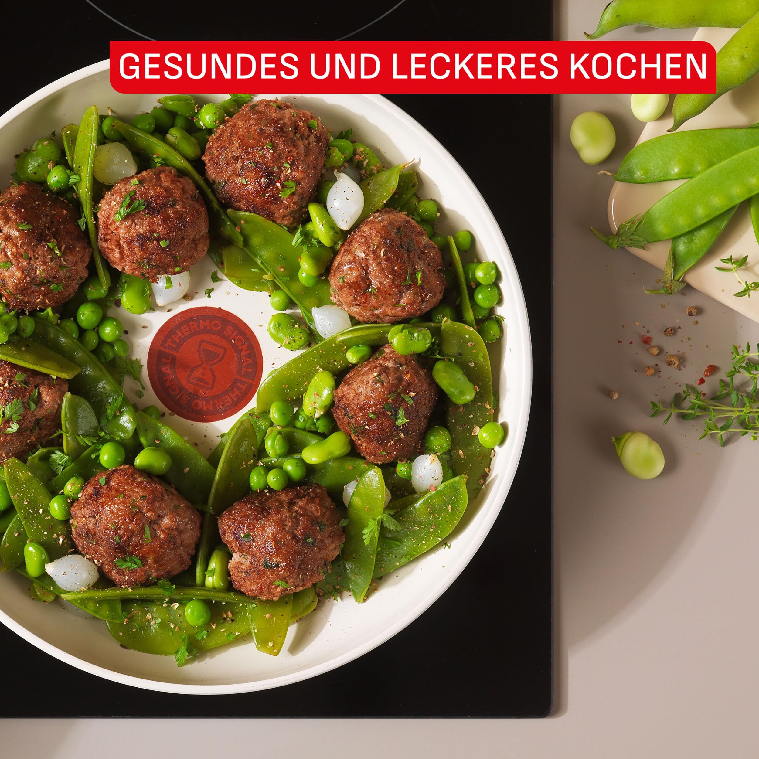 Tefal CERA BRIGHT ON 7tlg. Keramikset (Pfannen 20/24/28cm, Kasserolle 16cm & Topf 24cm + Deckel), Go Ceram Antihaftbeschichtung, recycelter Aluminiumkörper, Thermo Signal, für alle Herdarten, Beige
