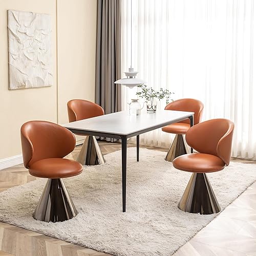 Miniatura 8 de Art Leon Swivel Barrel Chair, Modern Swivel Accent Chair with Cone Metal Base, Faux Leather Upholstered Armless Side Chair for Living Room Dining
