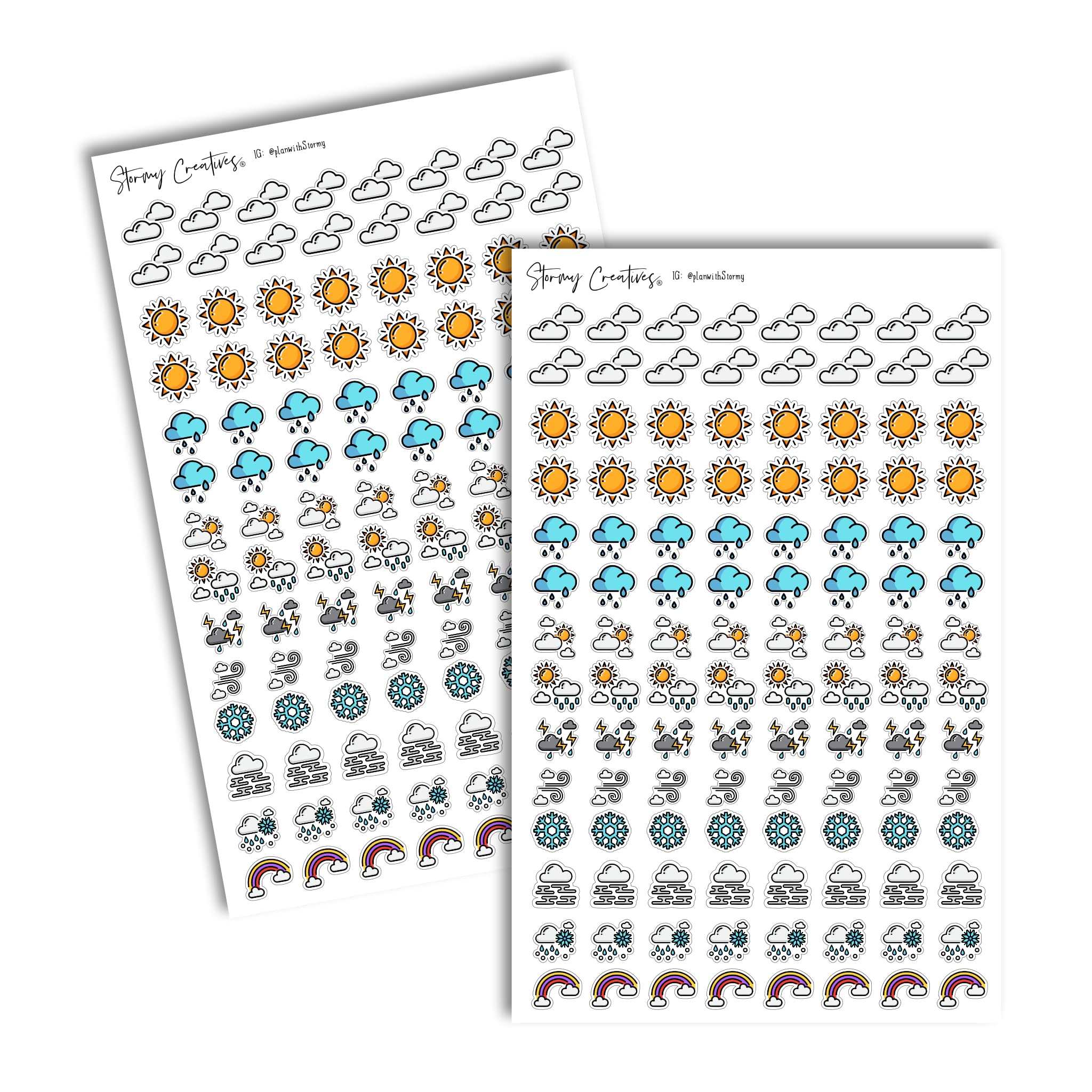 Die Cut Weather Icon Planning Stickers, 2 Sheets, 224 Total Stickers, 0.5