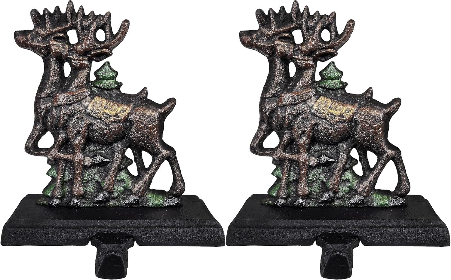 Lulu Decor, Cast Iron Santa Claus & 3 Reindeer Christmas Stocking Holders, Solid, Beautiful, Available in Holiday Colors, Measures 7.75"x5.5", Perfect for Holiday (4 Hooks)