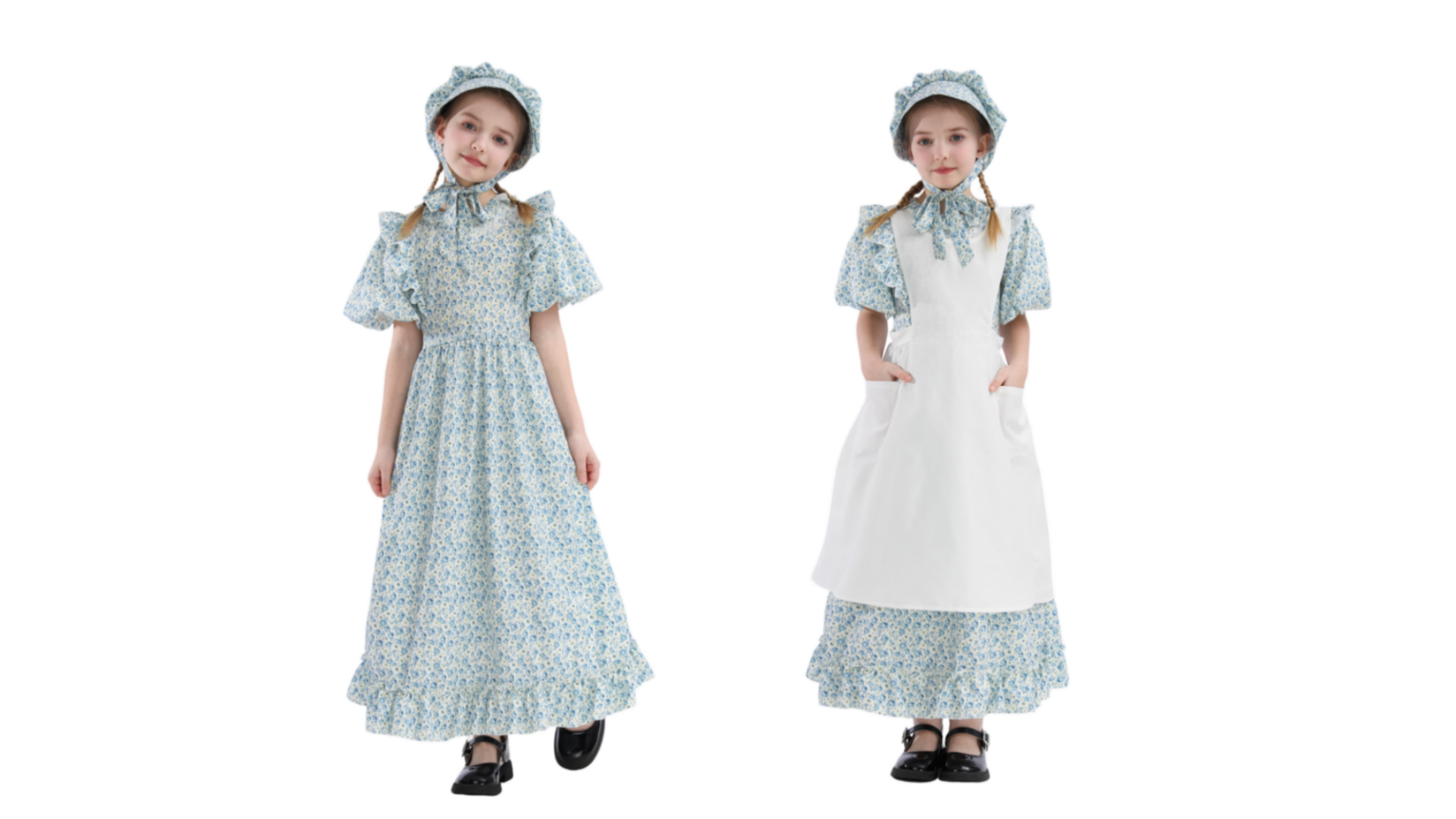 Générique Femme Victorienne Costume De Servante Robe à Fleurs Pionnière Avec Bonnet Et Tablier Vêtements Modestes Robe Coloniale Des Prairies Manches Longues Robes Gothique Victorienne Pour Femme