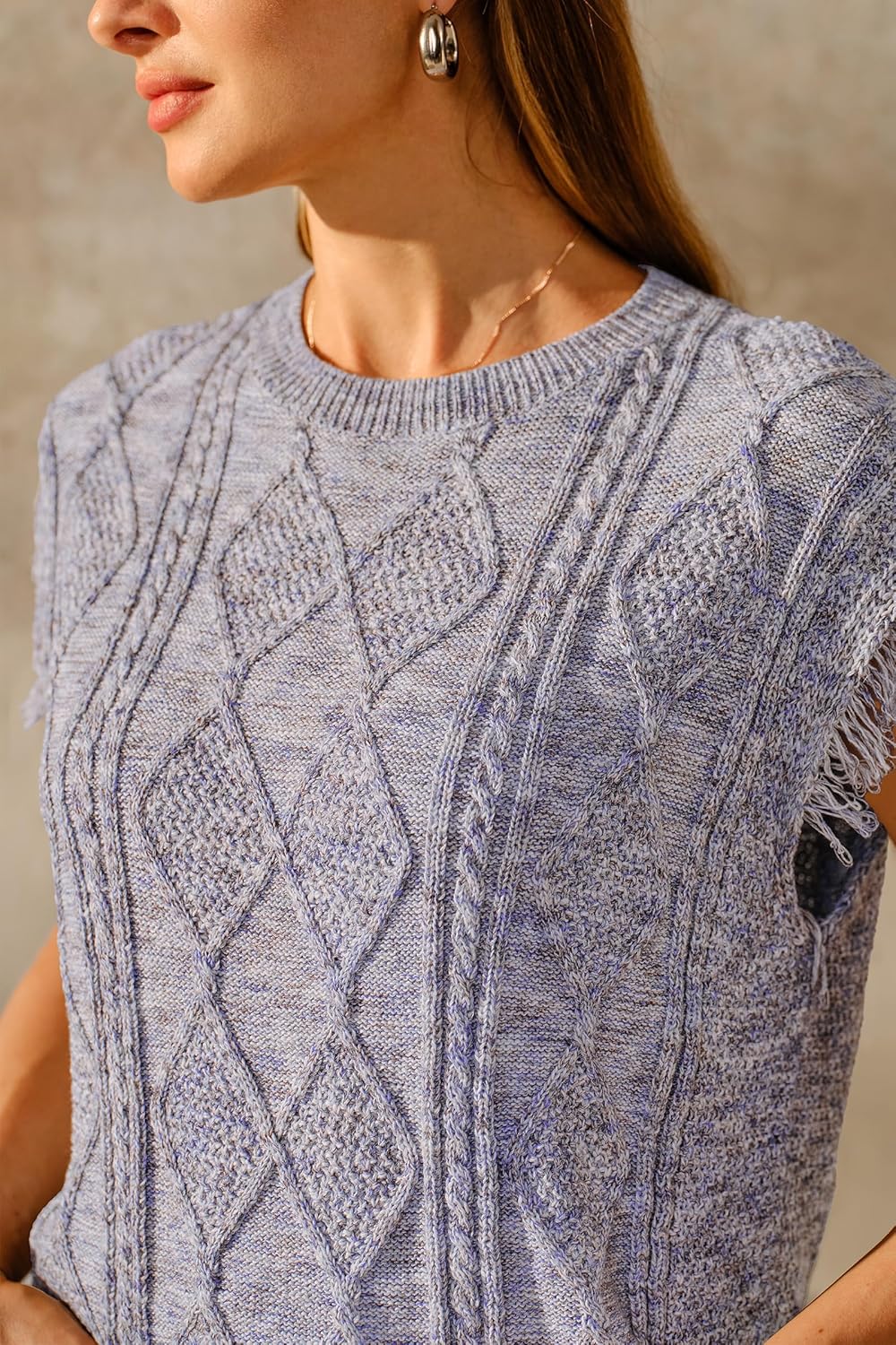 Arach&Cloz Women's Cozy Cotton Fringe Cable Knit Western Outfits Fall Sweater Vests 2025