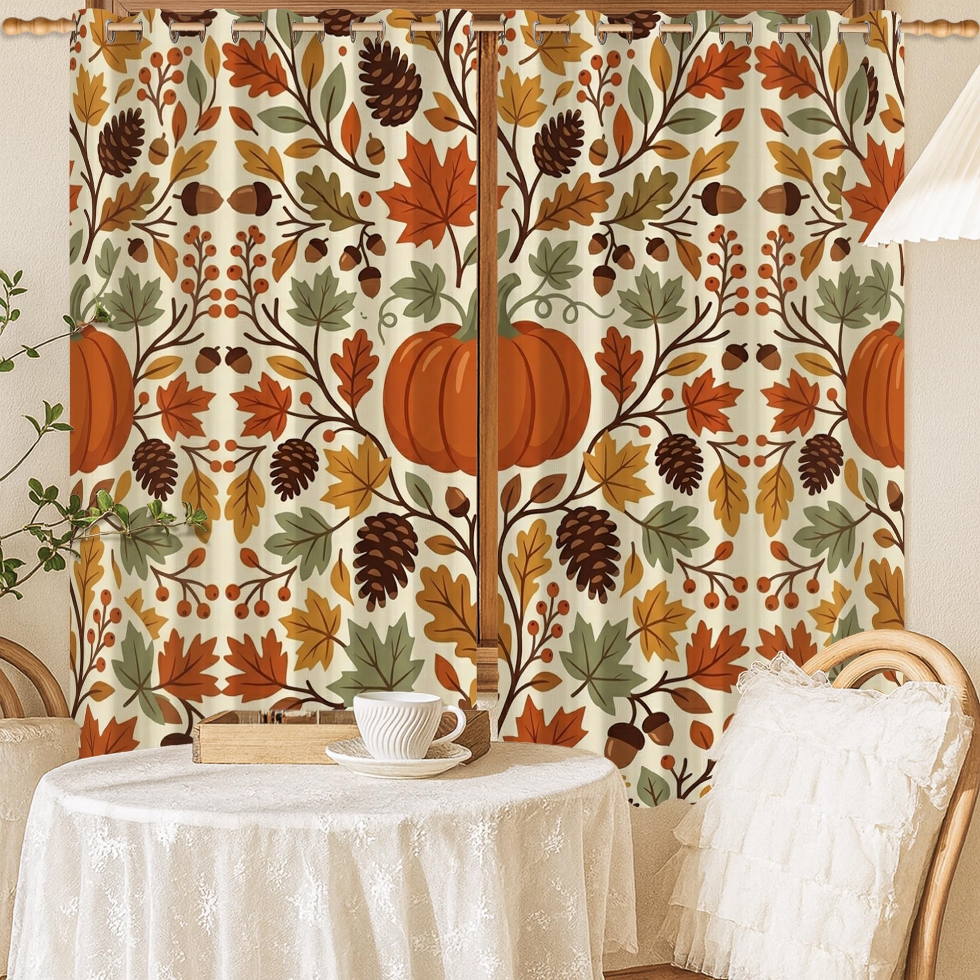 Rideaux occultants traditionnels au tissage noble et motifs de citrouilles élégants