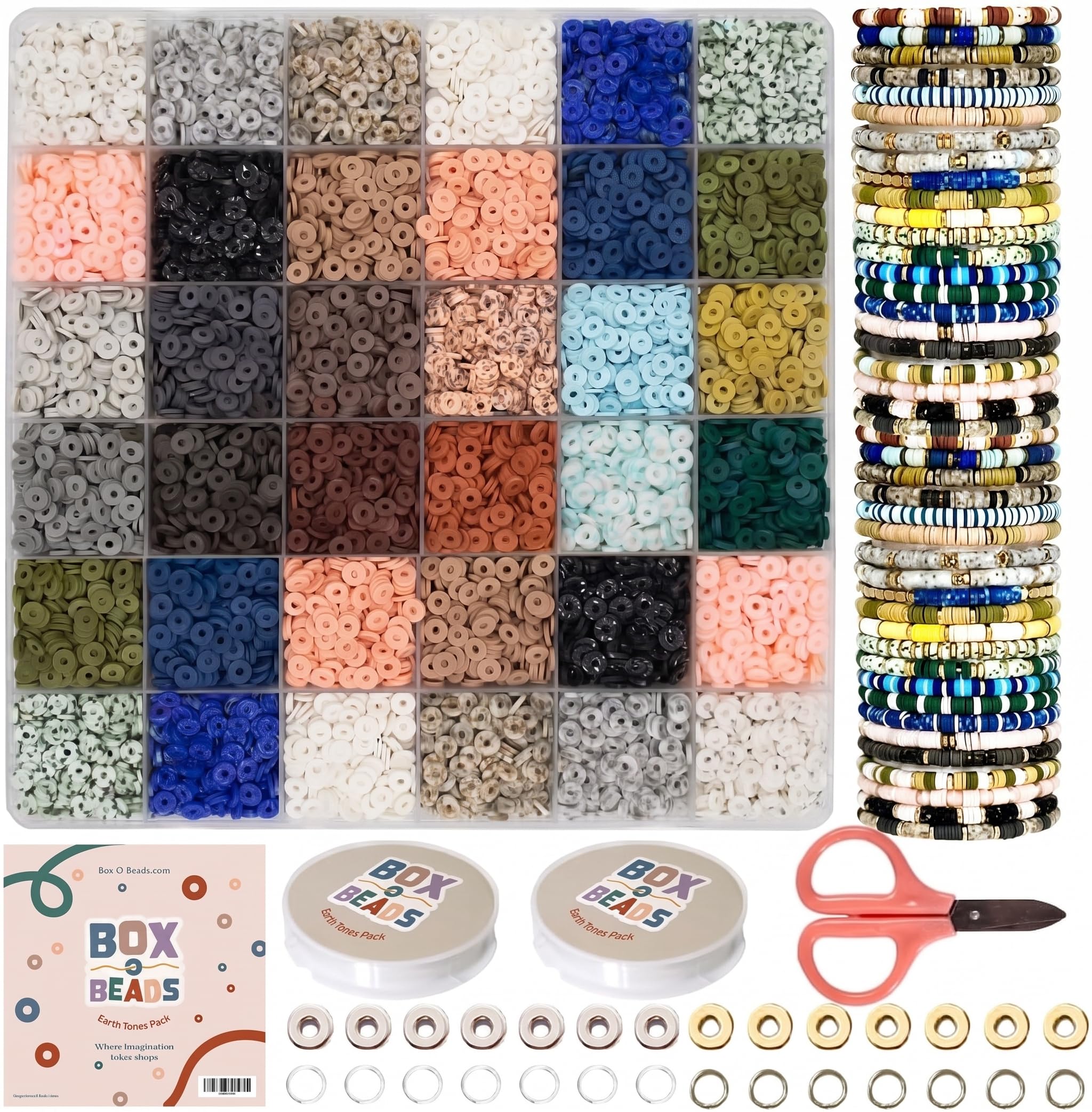 Box-O-Beads Earth Tones Clay Beads Bracelet Making Kit – 6,000 Pieces Premium Friendship Bracelet Jewelry Making Kit – Creative Arts and Crafts Kit Gift for Girls Ages 10–12