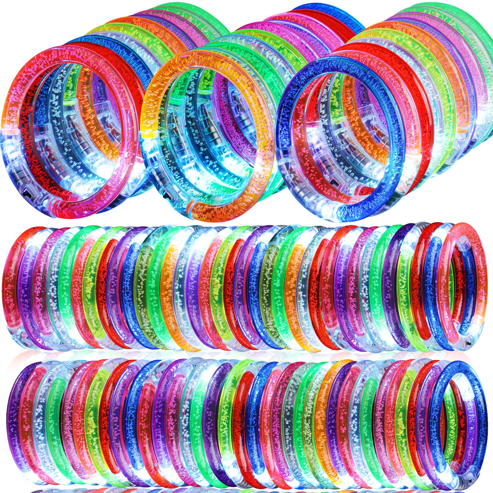 UZLU 120 pack glow bracelets 10 colors LED light up bracelets with flashing modes in bulk