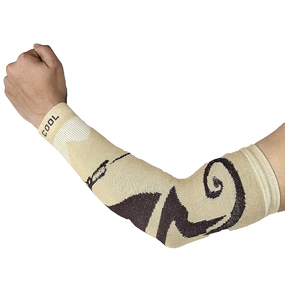 Queery Unisex UV Long Sleeves Sun Protection Cooling Long Arm Cover Sleeves (Beige, Pack of 1 Pair)