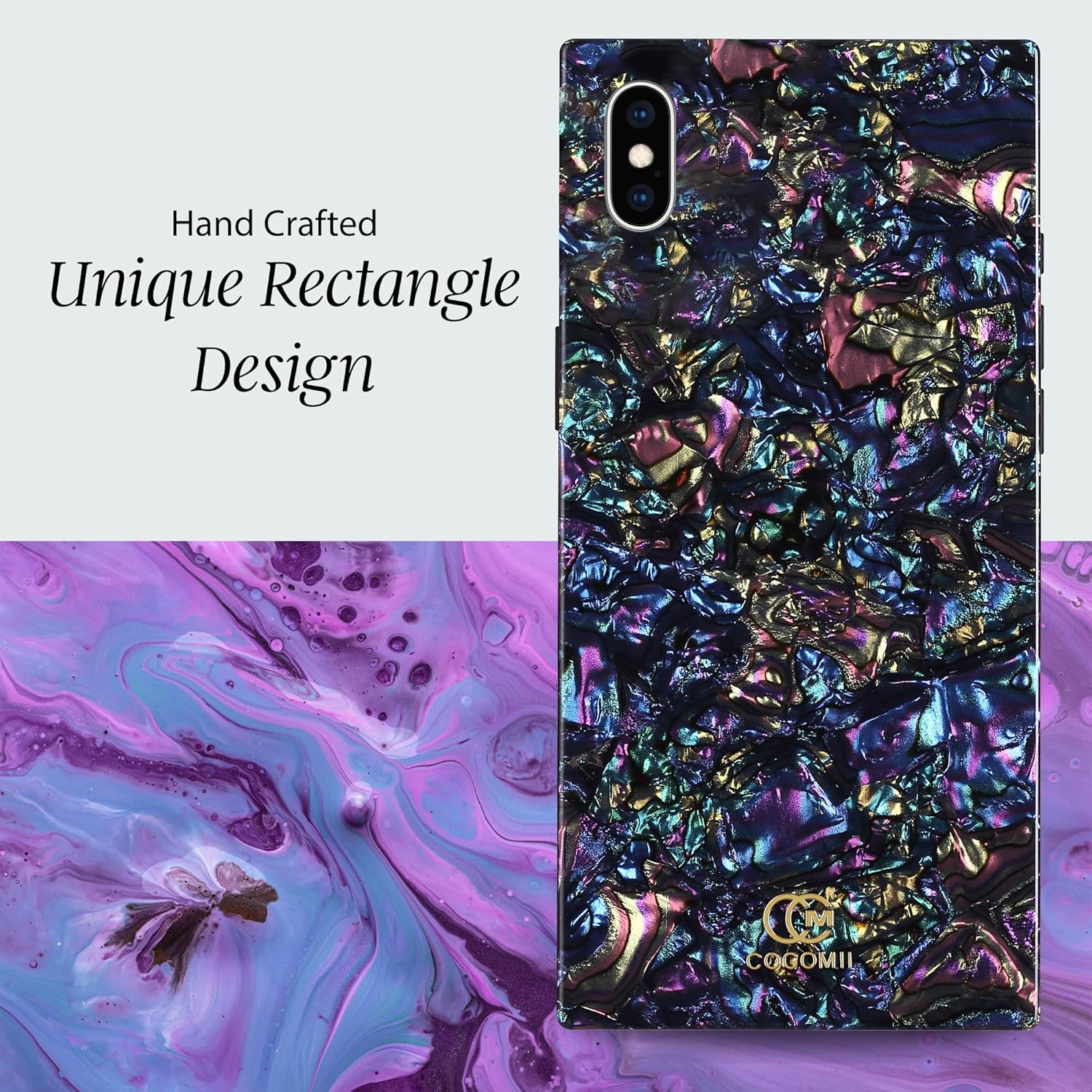 COCOMII Rectangle Case for iPhone Xs/iPhone X, Wireless Charging Compatible, Nebula Abalone Shell