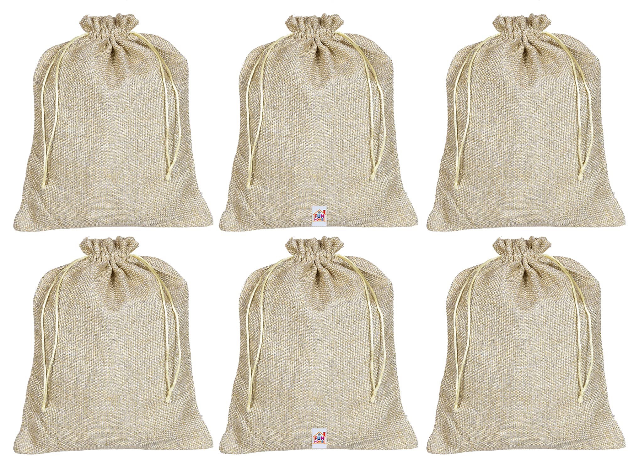 Fun HomesJute Small Size Potli Gift Bags Wedding Hessian Jute Small Size Bags Linen Jewelry Pouches with Drawstring for Birthday, Party, Wedding Favors-Pack of 6 (Gold) (HS_36_FUNHOMES019518)
