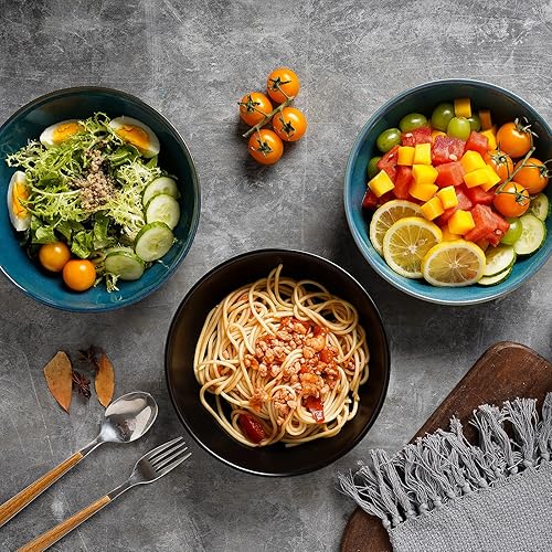 Miniatura 4 de Selamica Juego de 4 cuencos de cerámica para pasta, apilables, aptos para microondas y lavavajillas, color negro mate